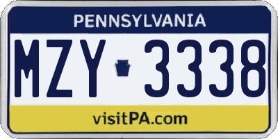 PA license plate MZY3338