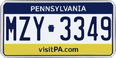 PA license plate MZY3349