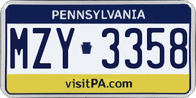 PA license plate MZY3358