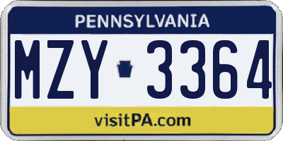 PA license plate MZY3364