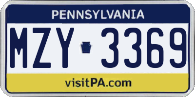 PA license plate MZY3369