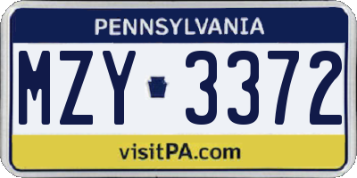 PA license plate MZY3372