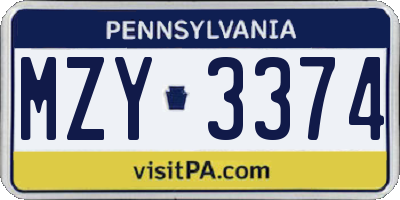 PA license plate MZY3374