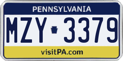 PA license plate MZY3379