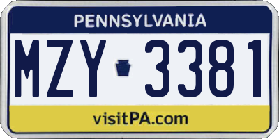 PA license plate MZY3381