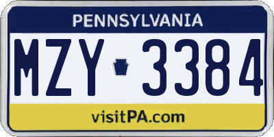 PA license plate MZY3384