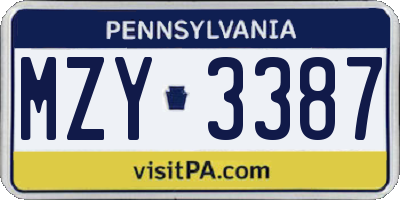 PA license plate MZY3387