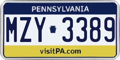 PA license plate MZY3389