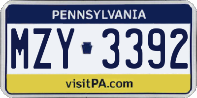 PA license plate MZY3392