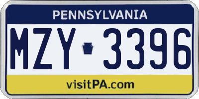 PA license plate MZY3396
