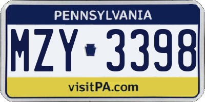 PA license plate MZY3398