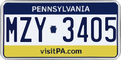 PA license plate MZY3405