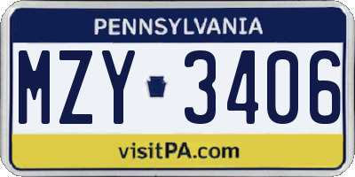 PA license plate MZY3406