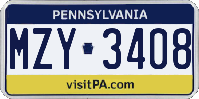PA license plate MZY3408