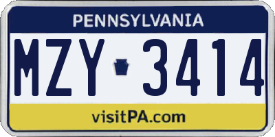 PA license plate MZY3414