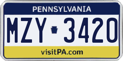 PA license plate MZY3420