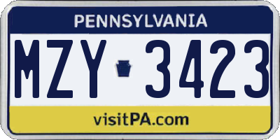 PA license plate MZY3423