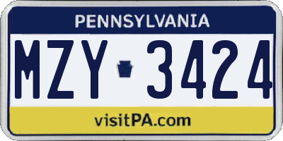 PA license plate MZY3424