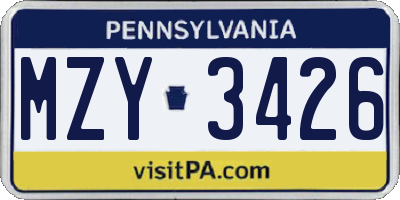 PA license plate MZY3426