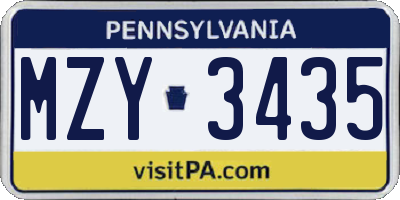 PA license plate MZY3435