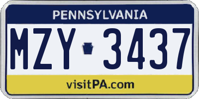 PA license plate MZY3437