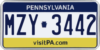 PA license plate MZY3442