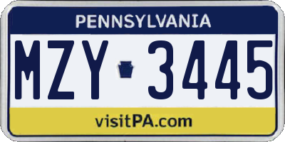 PA license plate MZY3445