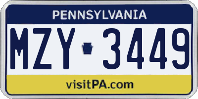 PA license plate MZY3449