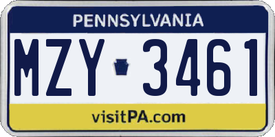 PA license plate MZY3461