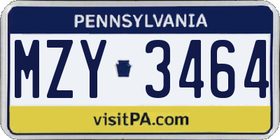 PA license plate MZY3464