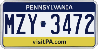 PA license plate MZY3472