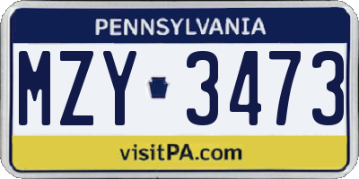 PA license plate MZY3473