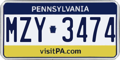 PA license plate MZY3474