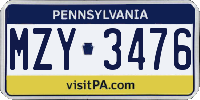 PA license plate MZY3476