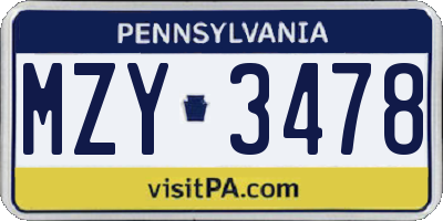 PA license plate MZY3478