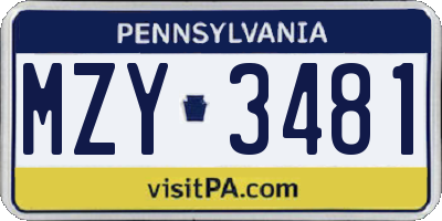PA license plate MZY3481