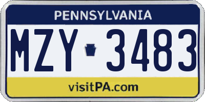 PA license plate MZY3483