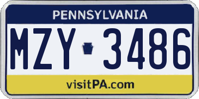PA license plate MZY3486