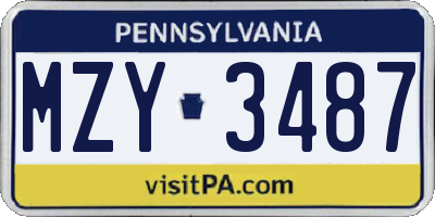 PA license plate MZY3487