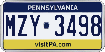 PA license plate MZY3498