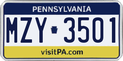 PA license plate MZY3501
