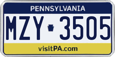 PA license plate MZY3505