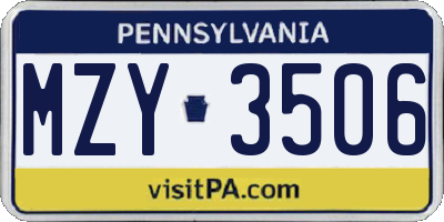 PA license plate MZY3506