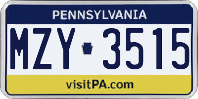 PA license plate MZY3515