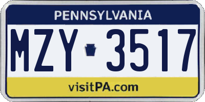 PA license plate MZY3517