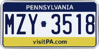 PA license plate MZY3518