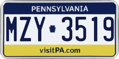 PA license plate MZY3519