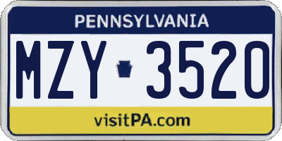 PA license plate MZY3520