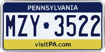 PA license plate MZY3522