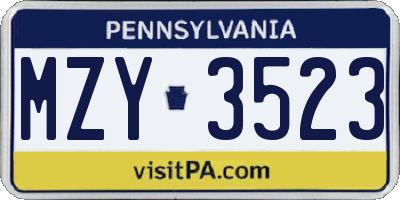 PA license plate MZY3523
